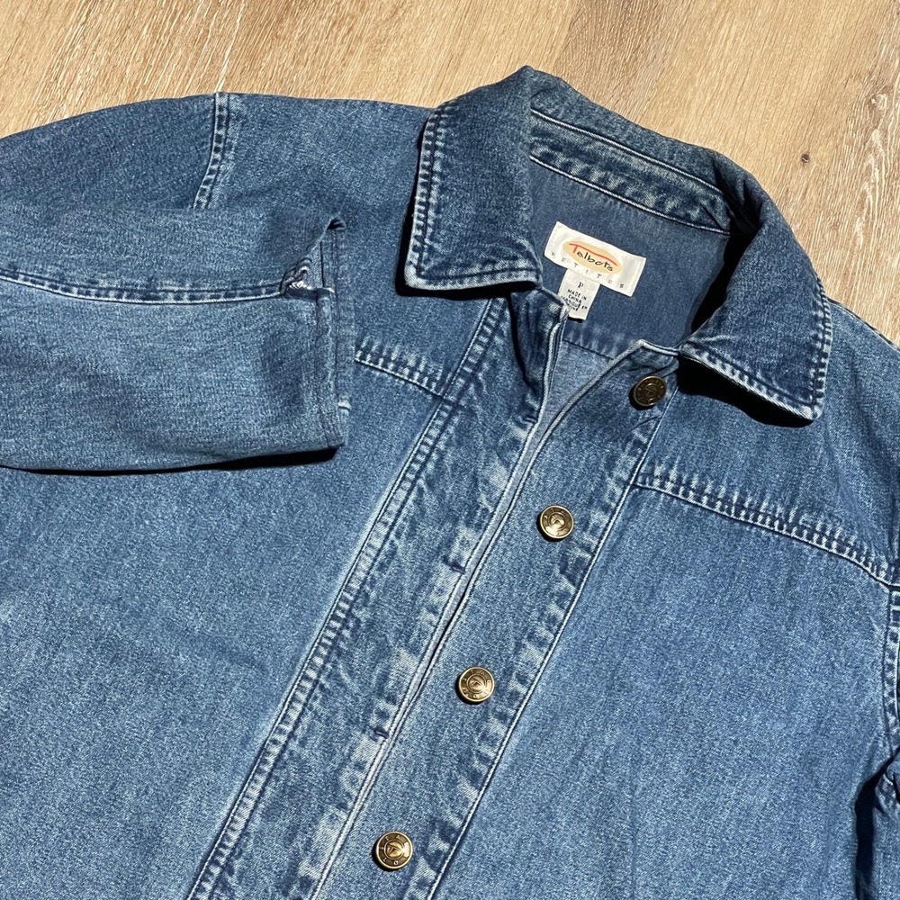 Talbots Petites Denim Jacket‎ Blue Button Front Casual Classic Women's P